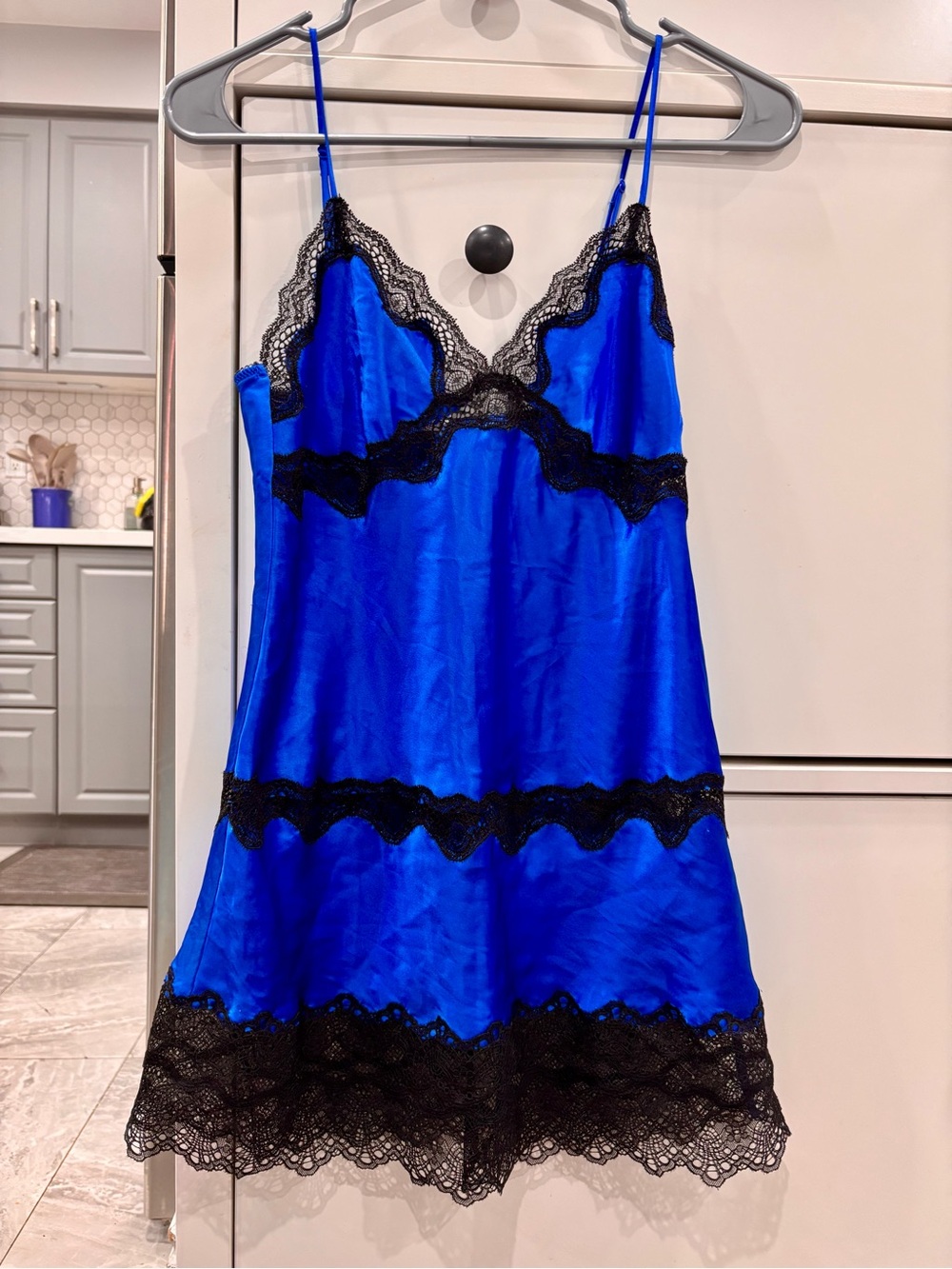 Victorias secret silky Royal Blue Lace Trim Slip Dress -